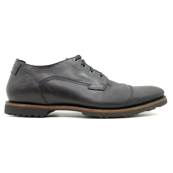 Timberland Logo Black Leather Cap Toe Lace Up Oxfords Shoes Men's 11.5 - Picture 1 of 10
